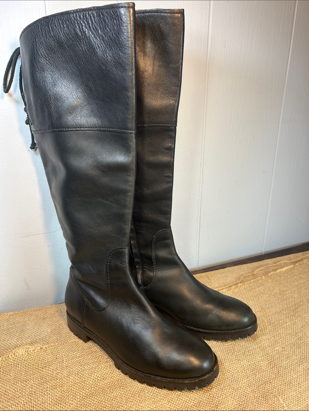 Cole Haan Nike Air Black Leather Lace Back Tall Boots